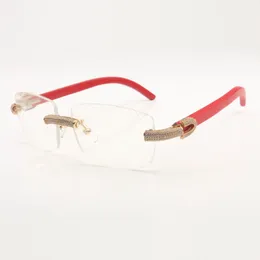 Nuevas gafas de diamante denso Montura 3524015-A Patas de madera natural y lentes de corte transparente de 58 mm Grosor de 3,0 mm