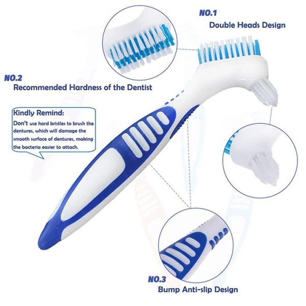 Nouveau brosse de nettoyage de prothèse Double têtes Nettoyer de gomme pour les hommes Femmes Poils à plusieurs niveaux fausses dents Brosse Brosse outils de nettoyage oral chaud