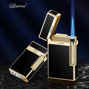 Nouveau DERUI silex briquet coupe-vent affaires gaz butane gonflé briquet Jet Crisp PING son tuyau cigare torche briquet compact hommes Cool cadeau Gadgets