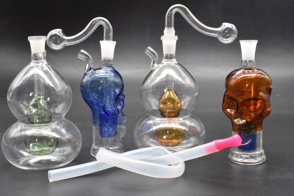 Nouveau desgin Mini Skull bangs en verre gourde narguilé Blunt Bubbler Fumer Bulle Petites Tuyaux d’eau Tuyau à eau avec tuyau de 10mm et tuyau