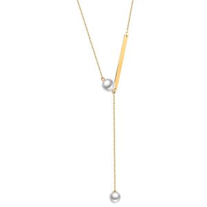 New Desgin Simple Y Forme Chain Imitation Perle Pendant Collier pour femmes Collier de déclaration à longue chaîne en acier inoxydable de la mode délicate