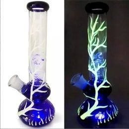 Nouveau design 10 pouces lueur dans le noir bécher narguilé bécher en verre bong 10 pouces 14mm joint mâle avec couleur bleu