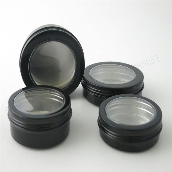 Nuevo diseño 12 piezas / lote 60 g 80 g 100 g 150 g frascos de aluminio vacíos estuches de maquillaje frascos de muestra contenedor de metal negro para cosmética 258P