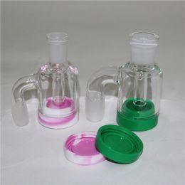 Fumar narguile 14MM-14MM 18MM-18MM Glass Ash Catcher con contenedor de silicona para ashcatcher dab oil rig bongs