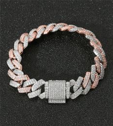 Nouveau Design 14mm 78 pouces Hommes Hip Hop Double Or Couleurs Bling CZ Diamant Bracelets Bijoux De Mode Glacé CZ Chaîne Bracelet3383424