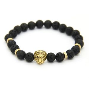 Nouveau design 1pcs 8 mm Lave Stone Beads Gold Silver Silver Rose Plated Lion Owl Gift Bracelets269i