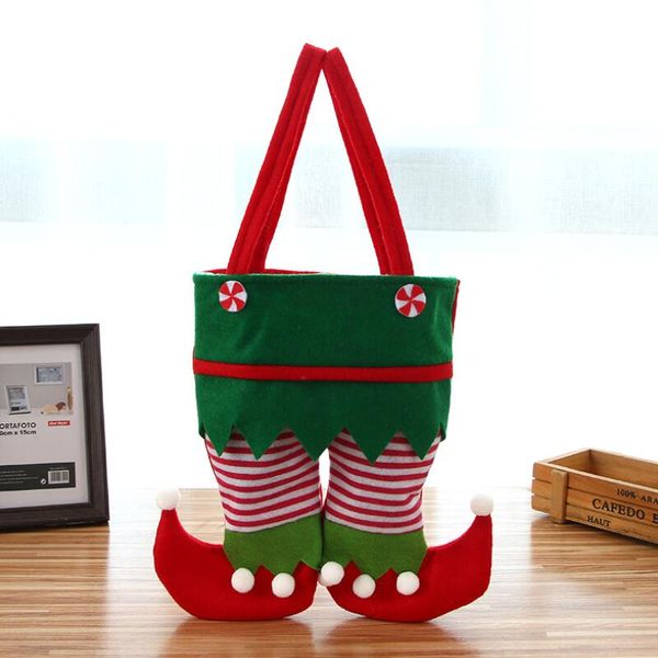 Pantalon elfe de noël en tissu Non tissé, nouveau Design 22x26cm, bas de bonbons, sac de bonbons, décoration de fête de noël pour enfants, cadeau d'ornement LX3801