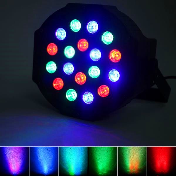 Nouvelle conception 24W 18-RGB LED Auto / Commande vocale DMX512 Tête mobile Mini lampe de scène haute luminosité (AC 100-240V) Lumière principale mobile noire