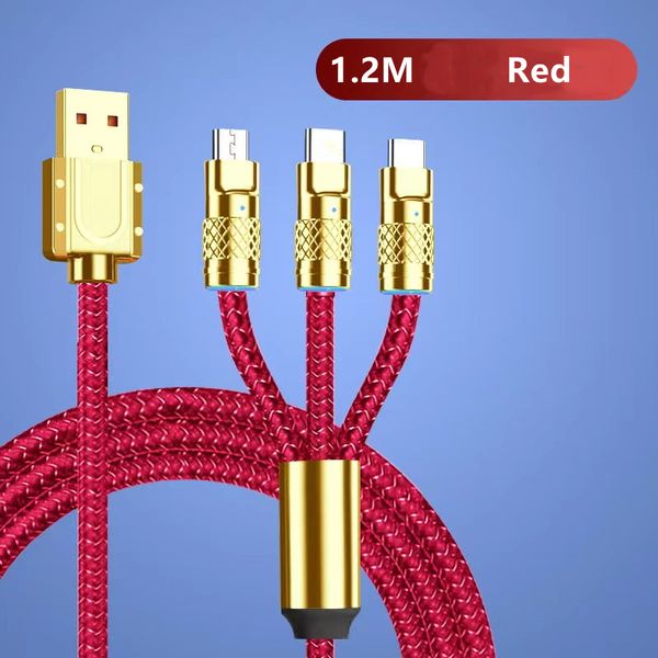 Nuevo diseño 3 en 1 Cable USB C de carga rápida 200W Cable de carga rápida con luz LED Cable de cargador de teléfono USB tipo C para Samsung S24 Xiaomi Huawei