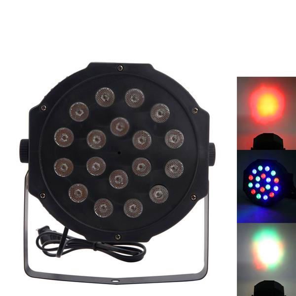 Nuevo diseño 30W 18-RGB LED Auto / Control de voz DMX512 Mini lámpara de escenario de alto brillo (AC 110-240V) Luces con cabezales móviles regulables en negro