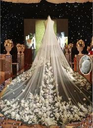 Nouveau Design 3D Rose fleur Applique voiles de mariage cathédrale longueur longue voile de mariée avec peigne accessoires de mariage 6601689