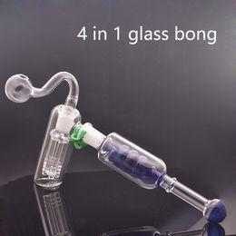 Nouveau design 4 en 1 marteau en verre Bong narguilé 14mm Fenale pipe à fumer à la main 6 bras barboteur diffus Dab Rig Shisha cendriers avec brûleur à mazout en verre mâle bol à tabac