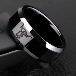 Nuevo diseño de anillos de calavera de toro inoxidables de titanio negro de 8mm de ancho para mujeres y hombres, joyería de estilo Rock de Metal pesado de mezclilla occidental