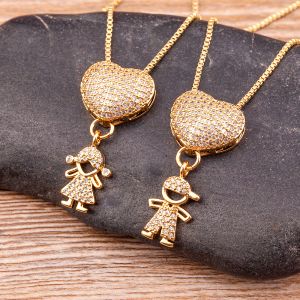 Nouveau design 9 styles 14k jaune doré zircon garçon fille coeur pendant femmes zircon colliers chaîne bijoux charme mères jour g 61