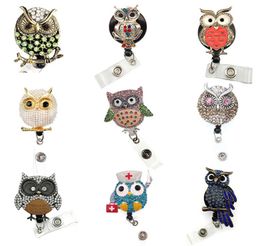 Nouveau design 9 styles Hingestone Animal Owl Shape Id Carte Solder Rettracable Infirmed Badge Reel With Clip3194533