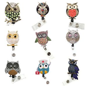 Nouveau Design 9 styles strass Animal hibou forme porte-carte d'identité rétractable infirmière Badge bobine avec Clip6037491