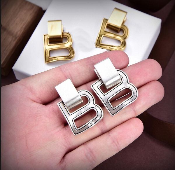 Boucles d'oreilles en forme de sablier avec lettre B pour hommes et femmes, bijoux de créateur en aluminium et laiton doré, Style Hiphop Rock Punk, nouveau Design