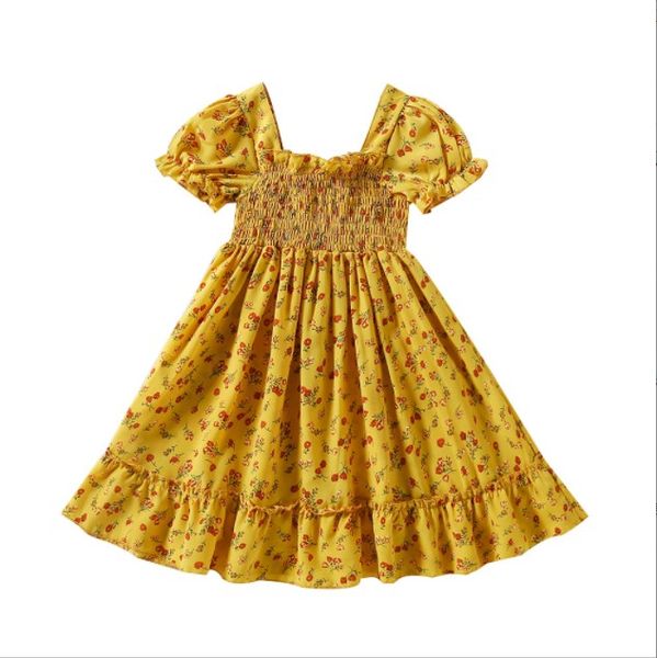 Nuevo diseño, vestido floral de gasa para niñas pequeñas, vestidos de playa junto al mar de manga corta, conjuntos generales de una pieza