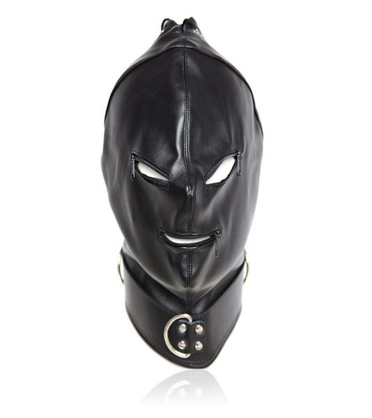 Nouveau design BDSM Zipper Hood avec les yeux trous de masque en cuir équipement de garniture en cuir bouche pour adultes costumes de jeu B03060301659565