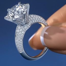 Anillos de plata de ley 925 con diamantes grandes para mujer, anillo de dedo de compromiso de boda de lujo con flores, joyería para novia