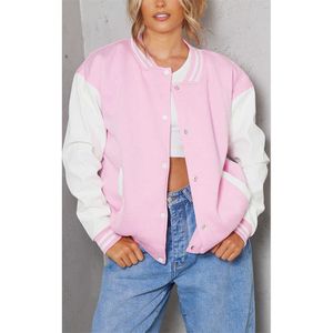 Nieuw ontwerp blanco roze kleur mode varsity jassen 2022 dames college letterman jas honkbal dames jassen