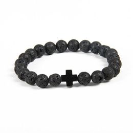 Nouveau design bracelet entier 10pcs / lot 8mm qualité perles de pierre de lave avec hématite croix royale jésus Bracelets251c