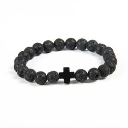 Nieuwe Ontwerp Armband Hele 10 stks veel 8mm Kwaliteit Lava Kralen met Hematiet Royal Cross Jesus Bracelets272g