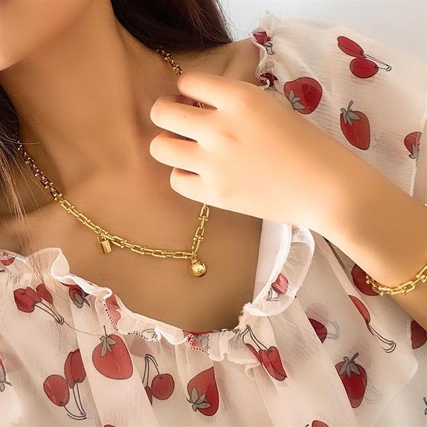 Nuevo diseño de marca Corazón U tipo T Amor cerraduras Collar para mujer Accesorios de acero inoxidable Circón color plata oro rosa Joyería gi241l