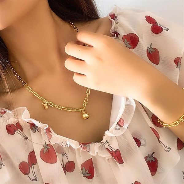 Nuevo diseño de marca Corazón U tipo T Amor cerraduras Collar para mujer Accesorios de acero inoxidable Circón color plata oro rosa Joyería gi254T