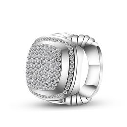 Nieuw ontwerpmerk Solid 925 Sterling Silver Ring Sieraden 17 mm Pave Diamond Ring For Women Christmas Valentijnsdag Gift