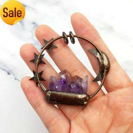 Nouveau Design breloques Druzy géode cristal naturel améthyste cercle de soudure pendentifs collier pour femmes bijoux faisant des résultats