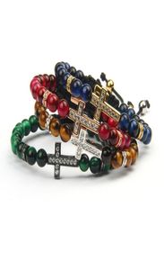 Nouveau design couples Jesus Bracelet Jewelry Wholesale 10pcs / lot 6 mm Perles de pierre de tigre naturel avec des bracelets CZ clairs pour la fête5102338