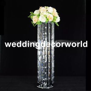 Nieuw ontwerp kristal kroonluchter met rechthoek kralen hanger luxe bruiloft decor metalen bloem pot stand pijler decor1095