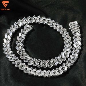 Nieuw ontwerp Custom fijne sieraden 12 mm vierkante vorm Baguette diamant Hiphop S925 Iced Out VVS Moissanite Miami Cuban Link Chain
