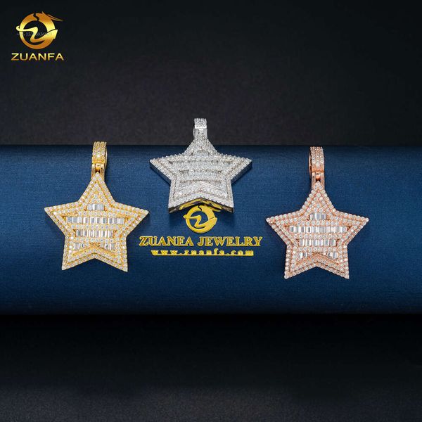 Nouveau Design personnalisé Moissanite charme Hip Hop Sterling Sier glacé Vvs diamant pour hommes chanceux étoile pendentif