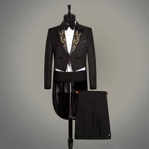 Nuevo diseño personalizado trajes de boda negro novio Tailcoat trajes formales actuación de piano hombre padrino trajes chaqueta pantalones Ves301V