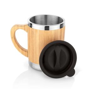 Nouveau design Eco Isolate Cups Top de voyage de café en acier inoxydable avec couvercle Bamboo Gobuler à boire tasse