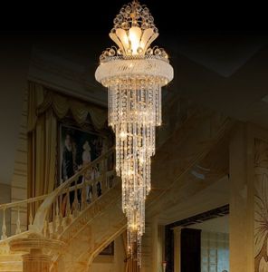 Nouveau design européen luxe longs lustres en cristal lumière villa hall de l'hôtel escaliers cristal led lampes suspendues lustre luminaire MYY
