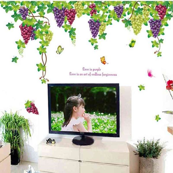 Nuevo diseño extra grande 2 unids / set (a / b) fruta uva etiqueta de la pared romántica tv / dormitorio / sala de estar arte calcomanía de pared decoración de la habitación de los niños 210420