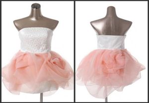 Nuevo diseño tela rosa tul de tul sexy vestidos de fiesta cortos de baile de graduación sin tirantes baratos hechos de alta calidad retro1460501