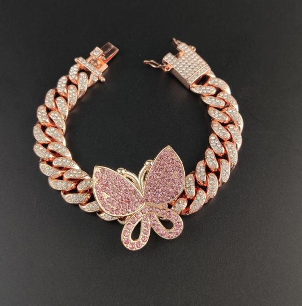 Nouveau Design de mode glacé Bling femmes bijoux Zircon chaîne à maillons cubains breloque papillon bracelet de cheville 2048038