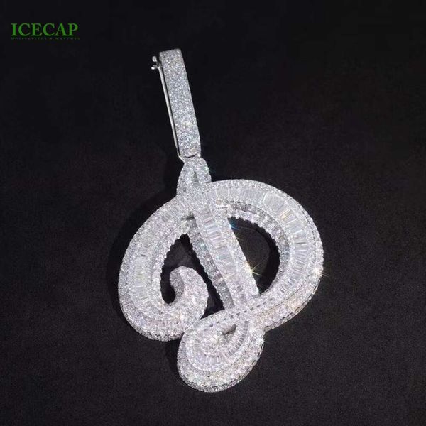 Nouveau Design de bijoux de mode pendentif glacé en argent Sterling 925 Vvs Baguette Moissanites Hiphop hommes 3d pendentif lettre d initiale