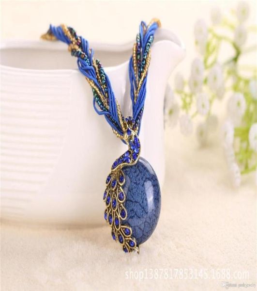 Nouveau design Bijoux Retro Craft Antique Bronze plaqué Milet Chain Bohemian Migne Crystal Peacock Pendant Collier241Q6486098