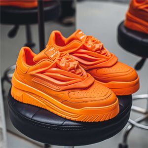 Baskets Hip-hop respirantes Orange pour hommes, nouveau Design à la mode, baskets de styliste décontractées à plateforme augmentant la hauteur