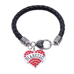 Nouveau design bracelet coeur femme diabétique mot de personnalité écrit avec de beaux cristaux et chaîne en cuir de mode en alliage de zinc Dr261O