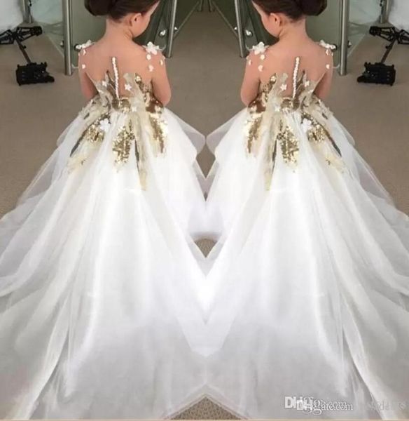 Nouveau design robes de filles de fleurs 2023 pour les mariages manches longues paillettes d'or robes de soirée robe de première communion pour enfant Te2924700