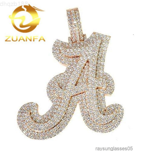 Nouveau Design police S925 argent Sterling 14k véritable or massif Hip Hop glacé diamant initiales lettre pendentif