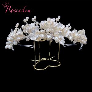 Nouveau Design perle d'eau douce mariée diadème couronne fleur strass mariage bandeau postiche cheveux bijoux RE3943 W0104