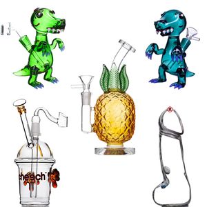 Dinosaur Heady Glass Bong Hookahs Reciclador de piña Perc Bubber Hot Tortoise Water Pipe Rigs Oil Dab Fumar Accesorios para tabaco