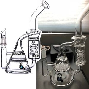 BIO Bécher Bongs En Verre Double Recycleur Helix Perc Et Narguilés En Verre En Nid D'abeille Épais Pipe À Eau Dab Rigs Avec Joint De 14 mm